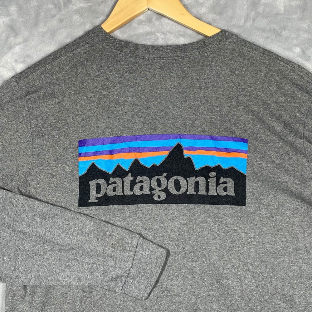 Patagonia Mens L Responsibili-Tee Long Sleeve P-6 Logo Graphic Shirt Grey 4613